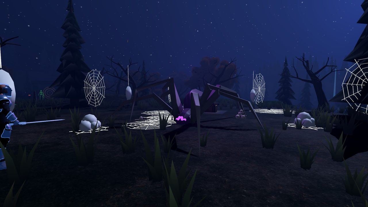 The Broodmother rearing up in her web-strewn lair