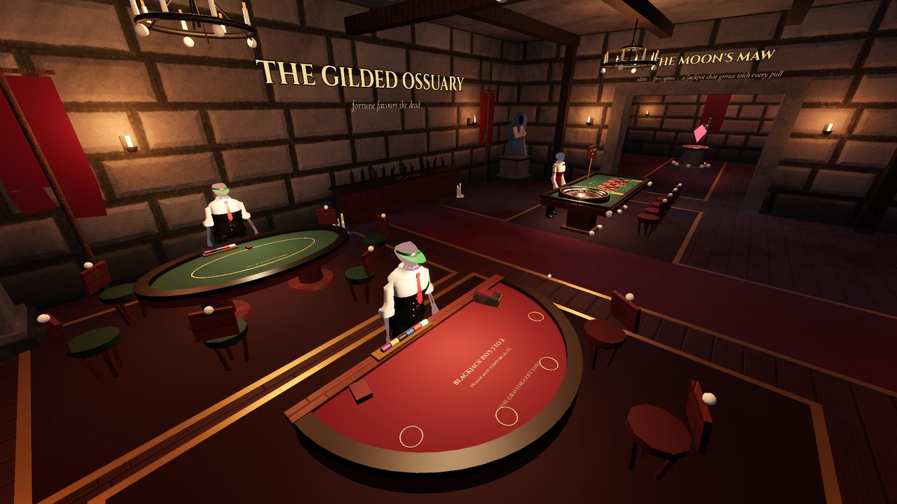 Inside the Gilded Ossuary: skeleton dealers at the blackjack and poker tables