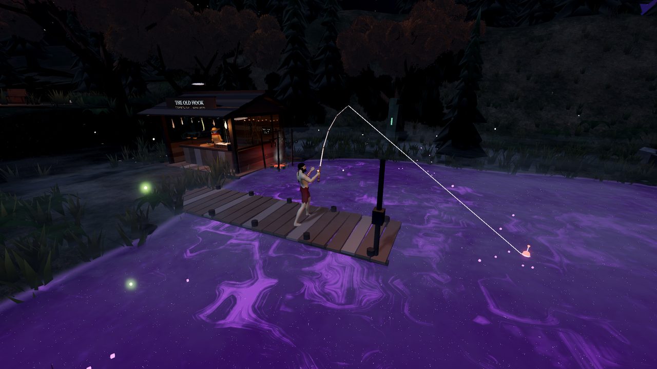 Casting a line from the jetty on the forest lake