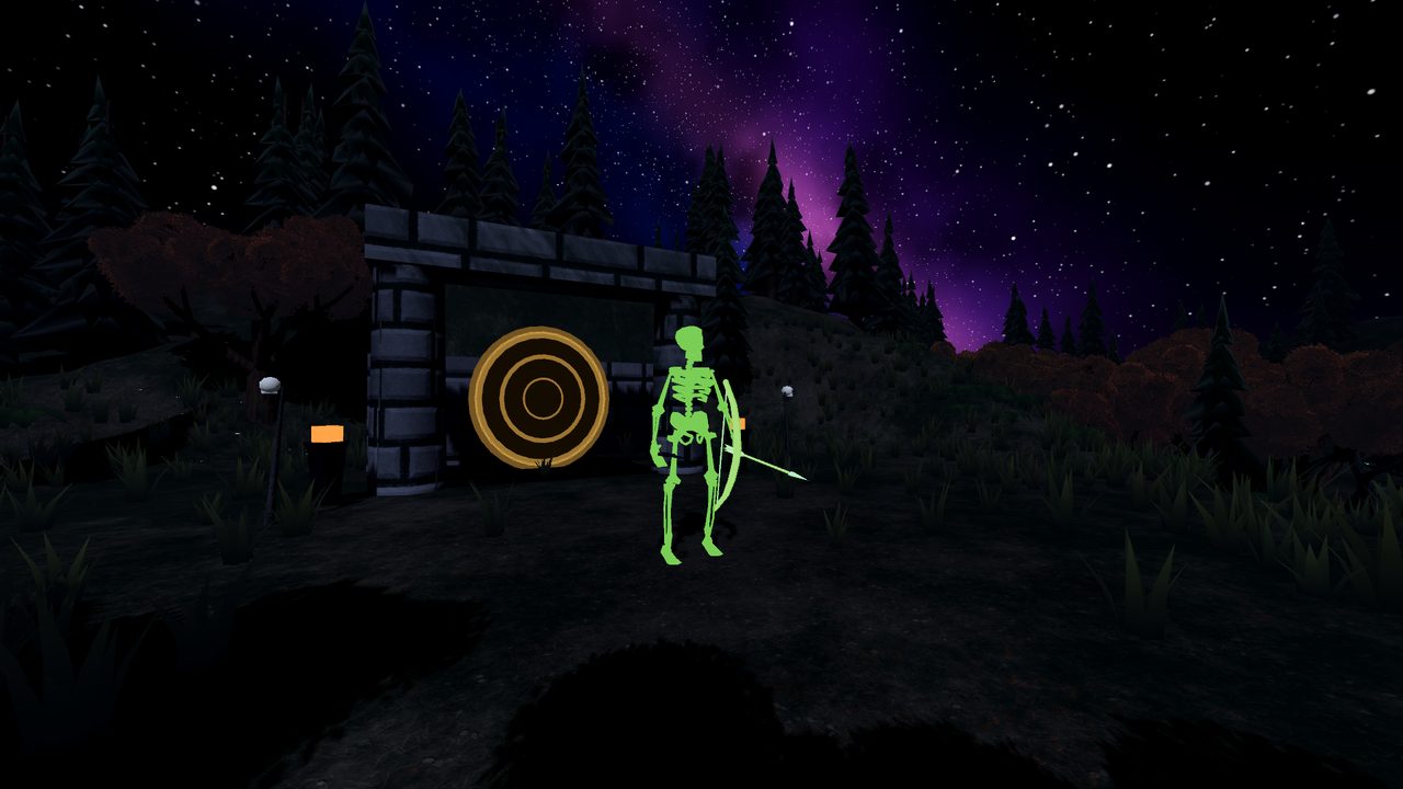 The Hollow Huntsman, a skeleton archer glowing green, bow in hand
