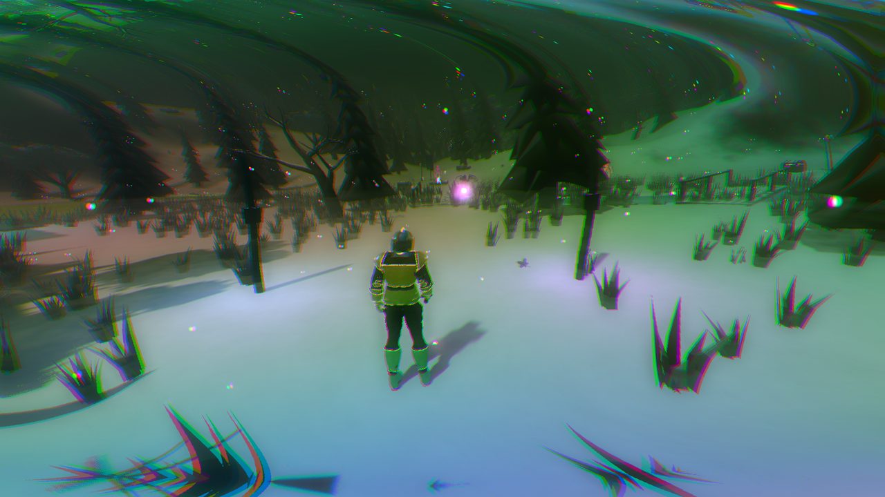 The Cursed Forest swimming with colour after a mushroom