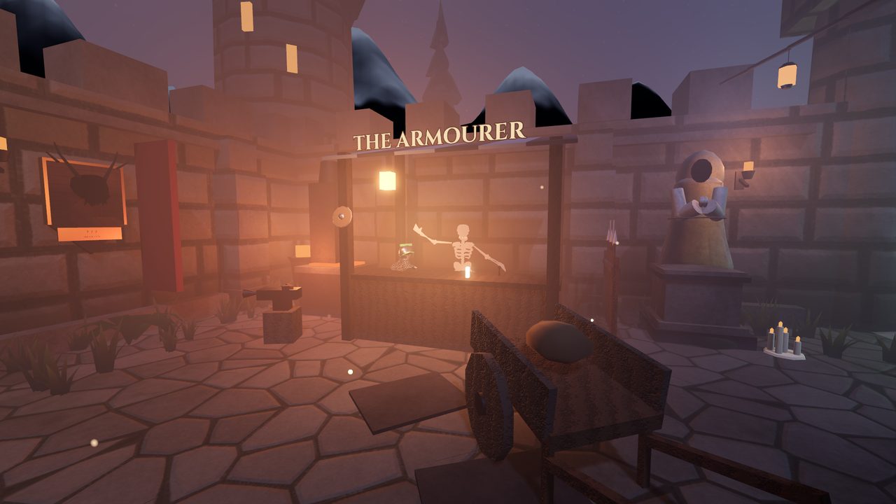 Trader stalls around the Sanctuary's contract board
