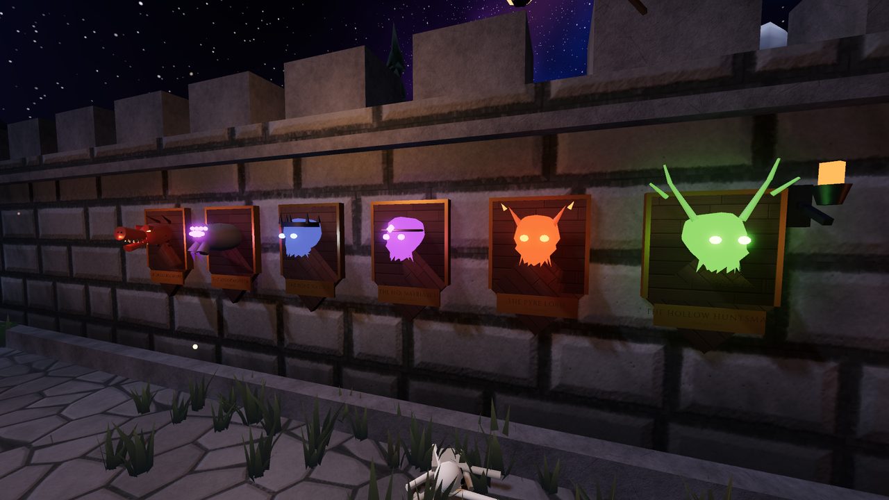 The trophy wall: the head of every boss you've slain
